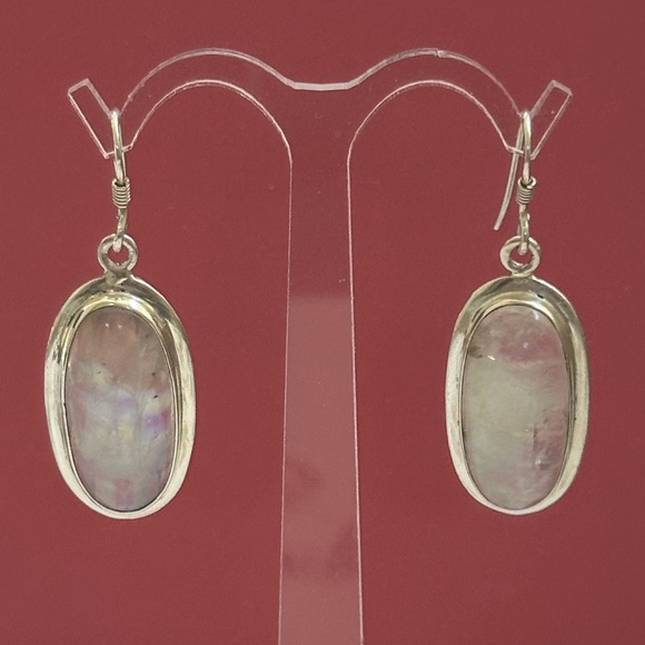 925 sterling Silver Oval Opal stone Earrings